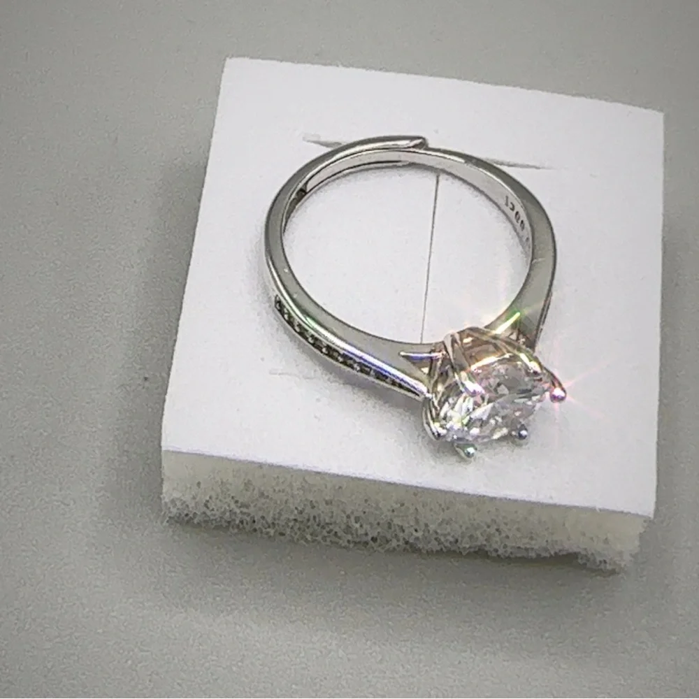 Silver Wedding Ring Diamond Simulant Adjustable New - Picture 9 of 15